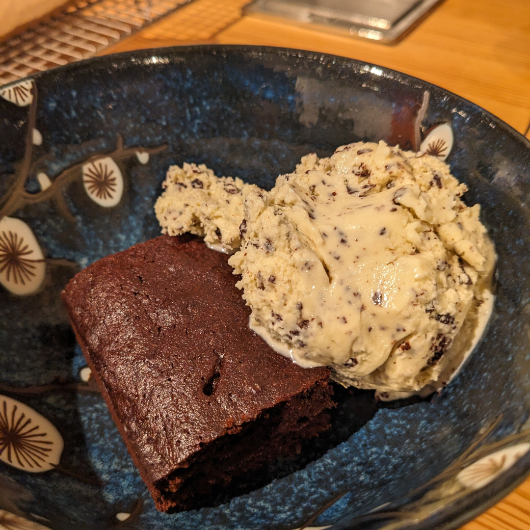 Home made mint chip ice cream with a brownie